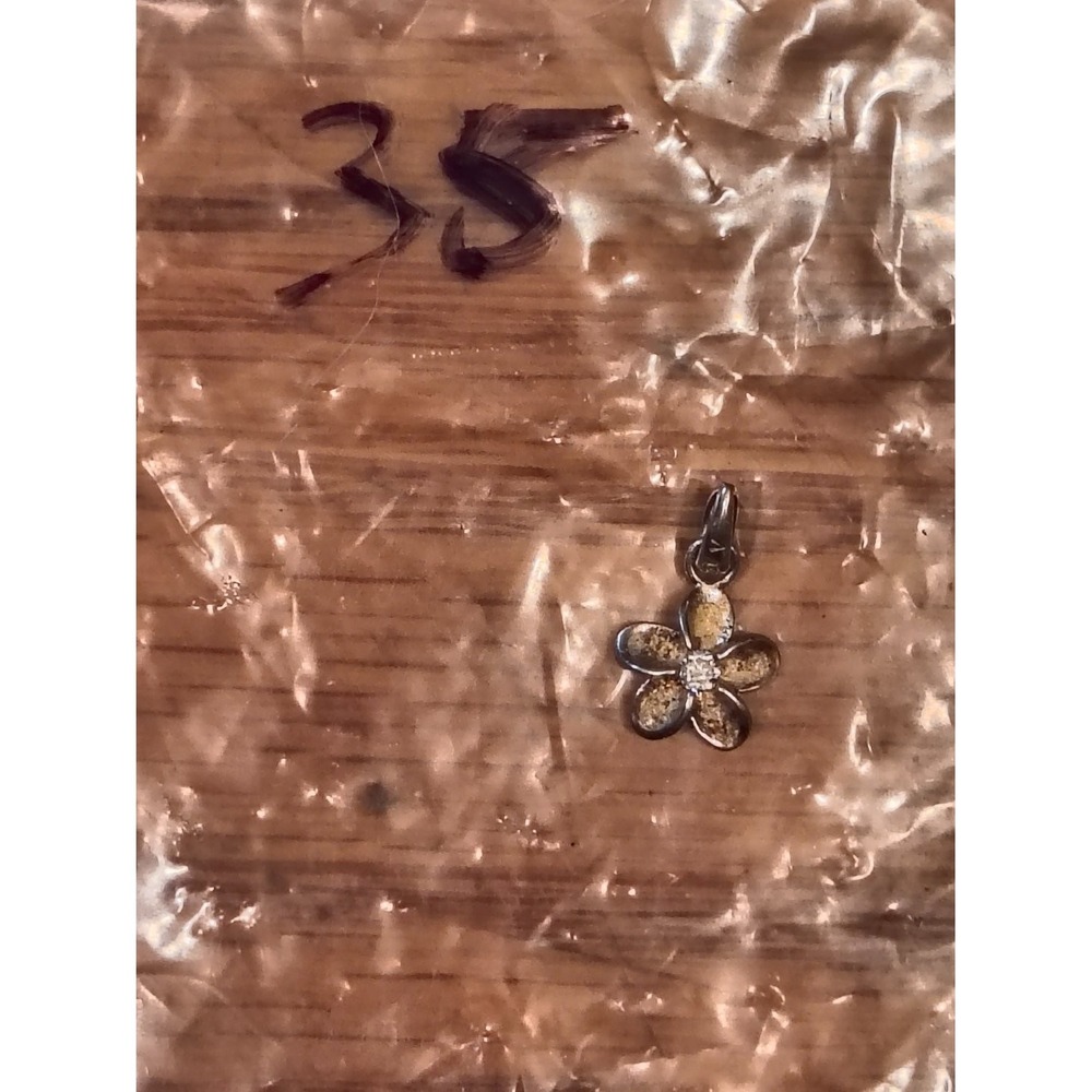 Silver Flower Pendant Charm Womens 5-Petal Floral Gold Tone Accents Crystal